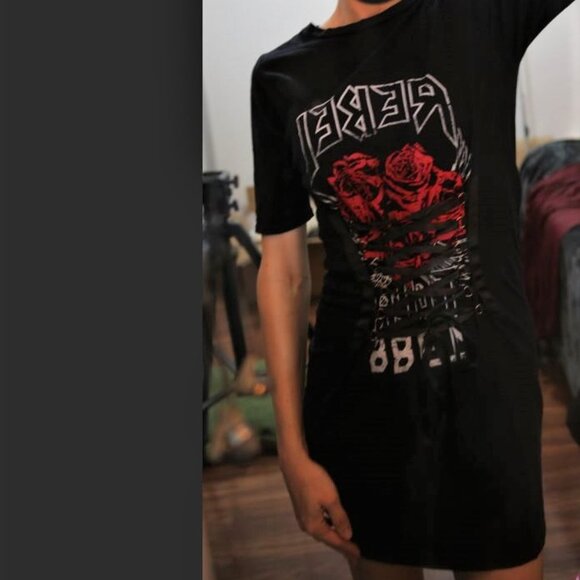 Black Rebel Mini T-shirt Dress, Size S, pre-owned, never worn. - Picture 2 of 6
